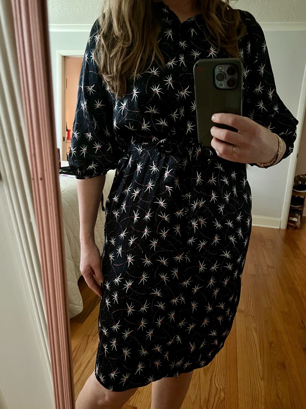 Tucker Dress silk shirt dress with belt small EUC